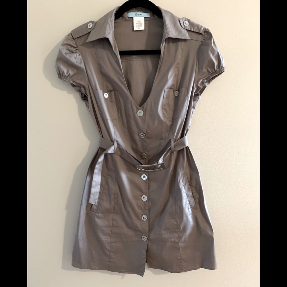 Marciano Taupe Short Sleeve Button-Front Shirt Dress